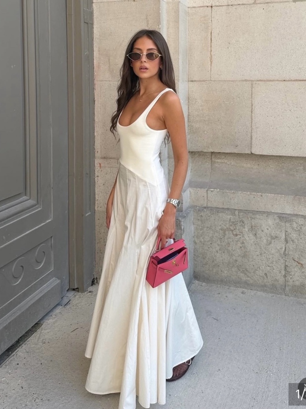 Zara White Maxi Dress with Flared Skirt